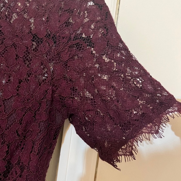 Aritzia Babaton Size 0 Wine Red Lace Short Sleeve Dress - Picture 2 of 6